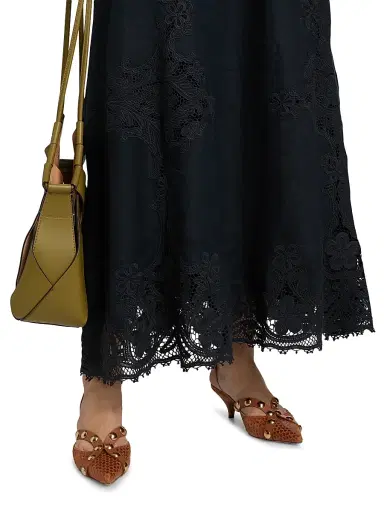 Ulla Johnson Women's Fleur Embroidered Linen Midi Skirt - Noir - Size 6 | Thumbnail 6