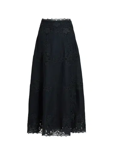 Ulla Johnson Women's Fleur Embroidered Linen Midi Skirt - Noir - Size 6 | Thumbnail 1