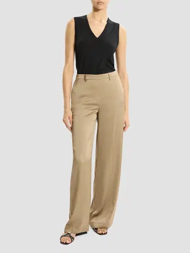 Theory Women's Elasticized Waistband Satin Wide-Leg Pants - Mocha Taupe - Size 16 | Thumbnail 2