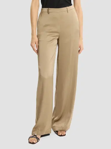 Theory Women's Elasticized Waistband Satin Wide-Leg Pants - Mocha Taupe - Size 16 | Thumbnail 4