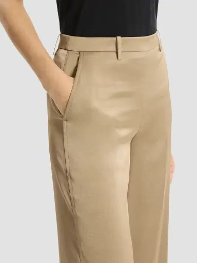 Theory Women's Elasticized Waistband Satin Wide-Leg Pants - Mocha Taupe - Size 16 | Thumbnail 5