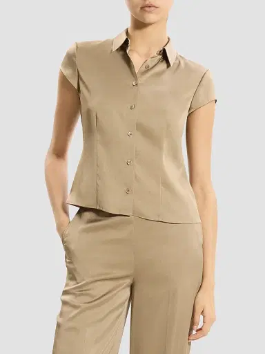 Theory Women's Satin Button-Front Shirt - Mocha Taupe | Thumbnail 4 Theory Women's Satin Button-Front Shirt - Mocha Taupe | Thumbnail 4