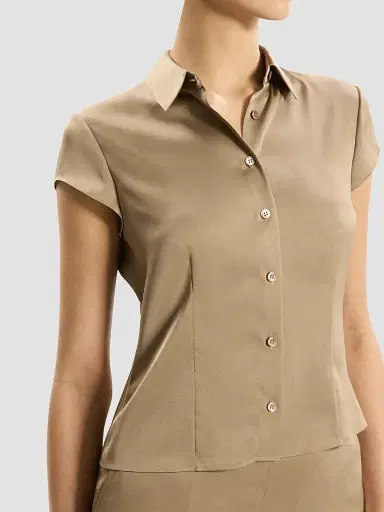 Theory Women's Satin Button-Front Shirt - Mocha Taupe | Thumbnail 5 Theory Women's Satin Button-Front Shirt - Mocha Taupe | Thumbnail 5