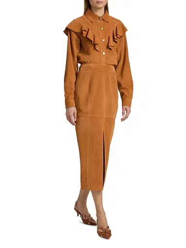 Ulla Johnson Women's Matilde Ruffle Suede Jacket - Cognac - Size Large | Thumbnail 2