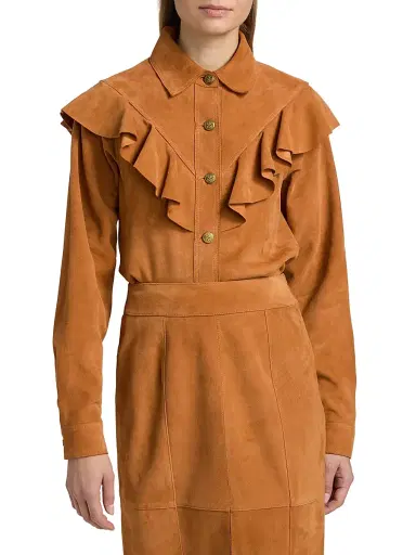 Ulla Johnson Women's Matilde Ruffle Suede Jacket - Cognac - Size Large | Thumbnail 3