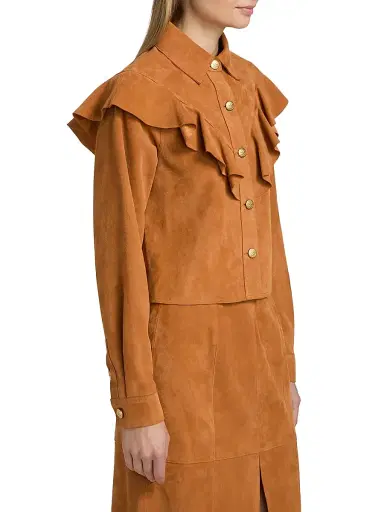 Ulla Johnson Women's Matilde Ruffle Suede Jacket - Cognac - Size Large | Thumbnail 4