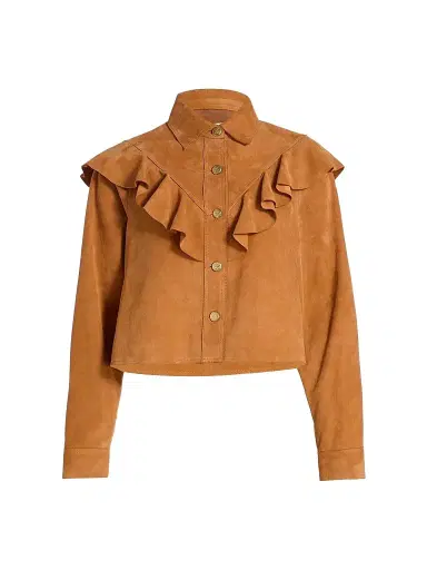 Ulla Johnson Women's Matilde Ruffle Suede Jacket - Cognac - Size Large | Thumbnail 1