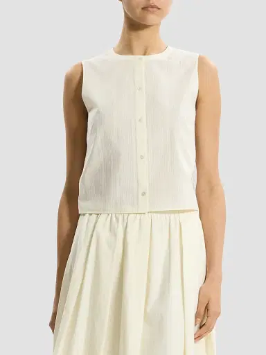 Theory Women's Striped Cotton Poplin Top - Ivory - Size XL | Thumbnail 4