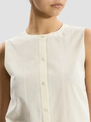Theory Women's Striped Cotton Poplin Top - Ivory - Size XL | Thumbnail 5