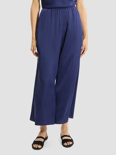 Theory Women's Pleated Satin Wide-Leg Pants - Sapphire Navy | Thumbnail 4 Theory Women's Pleated Satin Wide-Leg Pants - Sapphire Navy | Thumbnail 4
