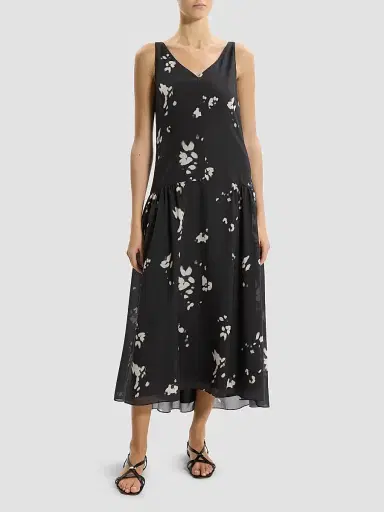Theory Women's Floral Drop-Waist Midi Dress - Black Multi | Thumbnail 2 Theory Women's Floral Drop-Waist Midi Dress - Black Multi | Thumbnail 2
