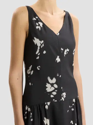 Theory Women's Floral Drop-Waist Midi Dress - Black Multi | Thumbnail 4 Theory Women's Floral Drop-Waist Midi Dress - Black Multi | Thumbnail 4