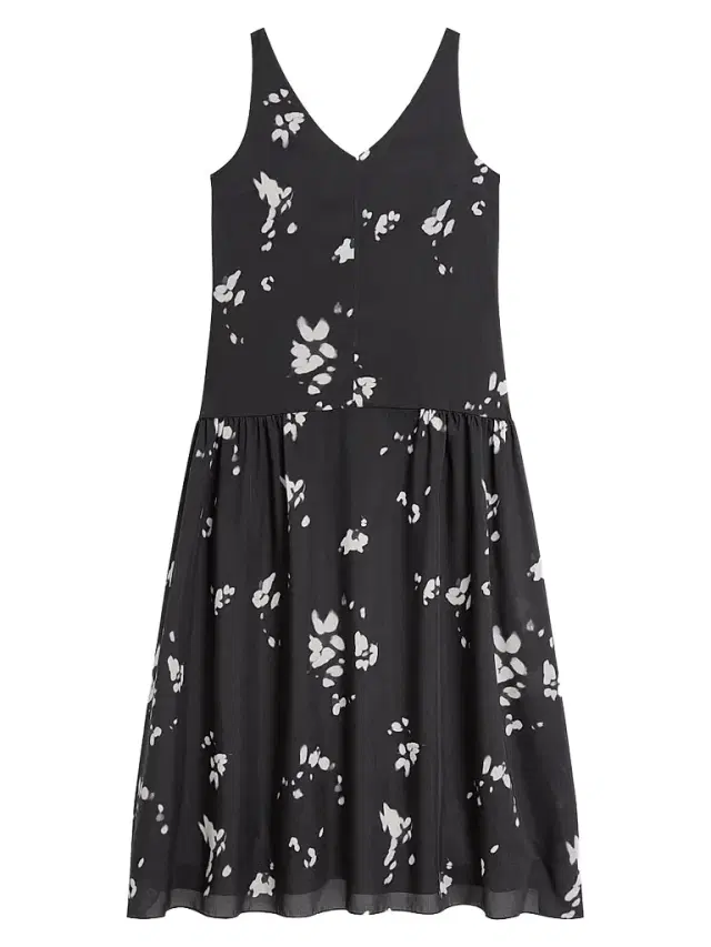 Theory Women's Floral Drop-Waist Midi Dress - Black Multi