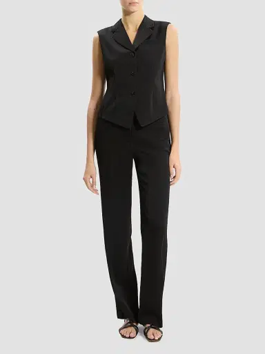 Theory Women's Notch Lapel Cinched Satin Vest - Black - Size 12 | Thumbnail 2