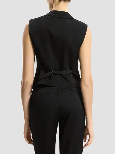 Theory Women's Notch Lapel Cinched Satin Vest - Black - Size 12 | Thumbnail 3