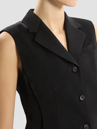 Theory Women's Notch Lapel Cinched Satin Vest - Black - Size 12 | Thumbnail 5