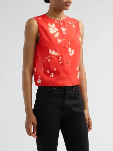 Theory Women's Shadow Floral Sleeveless Shirt - Poppy Multi | Thumbnail 4 Theory Women's Shadow Floral Sleeveless Shirt - Poppy Multi | Thumbnail 4