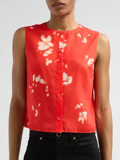 Theory Women's Shadow Floral Sleeveless Shirt - Poppy Multi | Thumbnail 5 Theory Women's Shadow Floral Sleeveless Shirt - Poppy Multi | Thumbnail 5