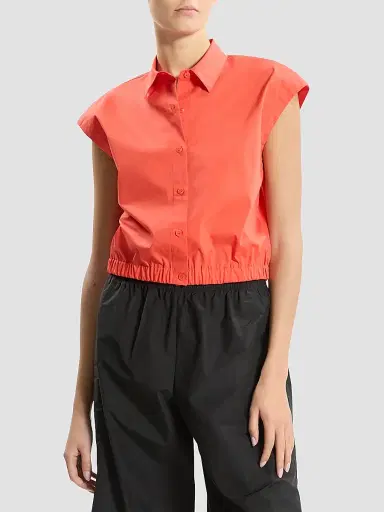 Theory Women's Cotton Poplin Crop Shirt - Poppy | Thumbnail 4 Theory Women's Cotton Poplin Crop Shirt - Poppy | Thumbnail 4