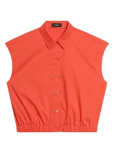 Theory Women's Cotton Poplin Crop Shirt - Poppy | Thumbnail 1 Theory Women's Cotton Poplin Crop Shirt - Poppy | Thumbnail 1