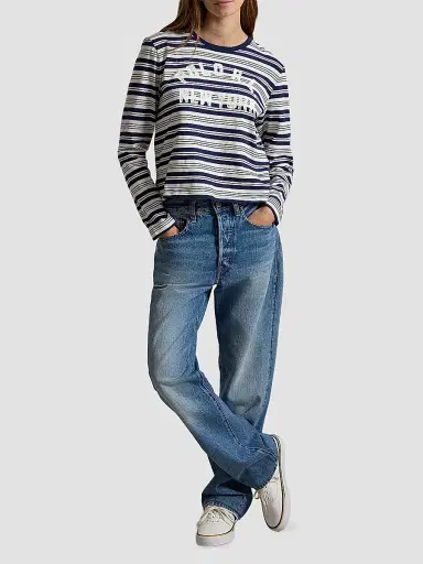 Polo Ralph Lauren Women's Logo Striped Jersey Long-Sleeve T-Shirt | Thumbnail 2