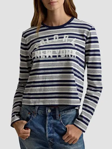 Polo Ralph Lauren Women's Logo Striped Jersey Long-Sleeve T-Shirt | Thumbnail 4
