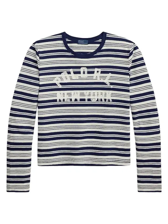 Polo Ralph Lauren Women's Logo Striped Jersey Long-Sleeve T-Shirt - Newport Navy Nevis