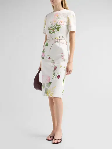 Oscar de la Renta Women's Mixed Botanical Denim Dress | Thumbnail 4