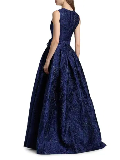 Reem Acra Women's Metallic Brocade Belted Ballgown - Navy - Size 12 | Thumbnail 5 Reem Acra Women's Metallic Brocade Belted Ballgown - Navy - Size 12 | Thumbnail 5