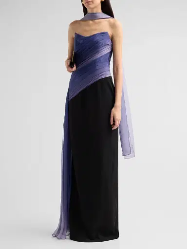 Rene Ruiz Collection Women's Crêpe & Ombré Chiffon Column Gown - Blue Ombre Black - Size 16 | Thumbnail 4 Rene Ruiz Collection Women's Crêpe & Ombré Chiffon Column Gown - Blue Ombre Black - Size 16 | Thumbnail 4