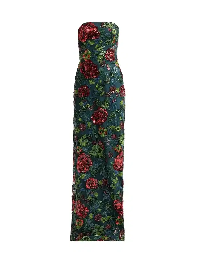 Rene Ruiz Collection Women's Floral-Sequin Embroidered Strapless Column Gown - Pink Multi