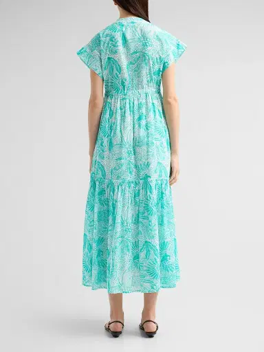 Ro's Garden Women's Mumi Floral Cotton Tie Midi Dress - Green Lush Island | Thumbnail 3 Ro's Garden Women's Mumi Floral Cotton Tie Midi Dress - Green Lush Island | Thumbnail 3