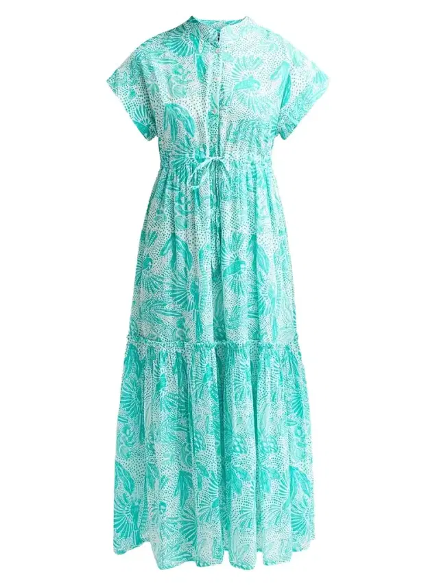 Ro's Garden Women's Mumi Floral Cotton Tie Midi Dress - Green Lush Island