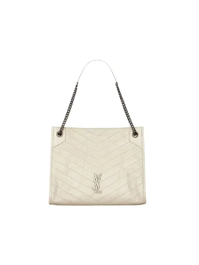 Saint Laurent Women's Niki  Shopping Tote Bag in Crinkled Vintage Leather - White