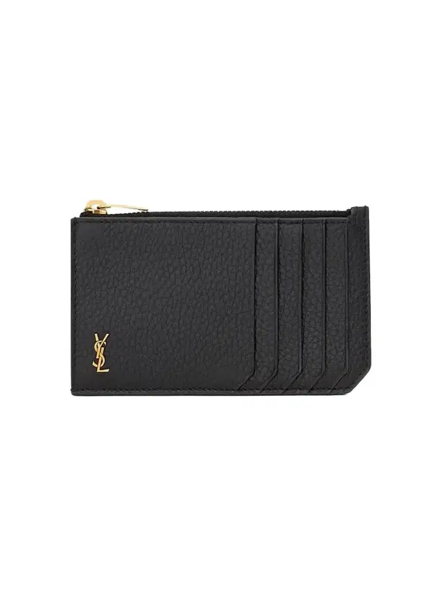 Saint Laurent Men's Tiny Cassandre Fragments Zip Card Case in Grained Leather - Black
