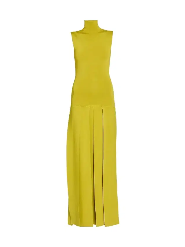 ALAIA Women's Textured Pleats Drop Maxi Dress - Lime