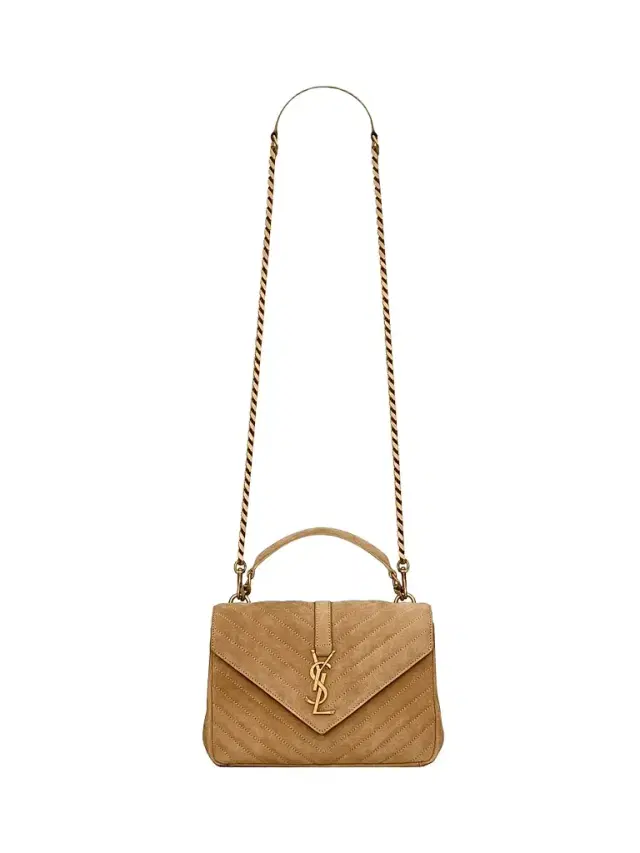 Saint Laurent Women's College Crossbody Bag in Quilted Suede - Cinnamon