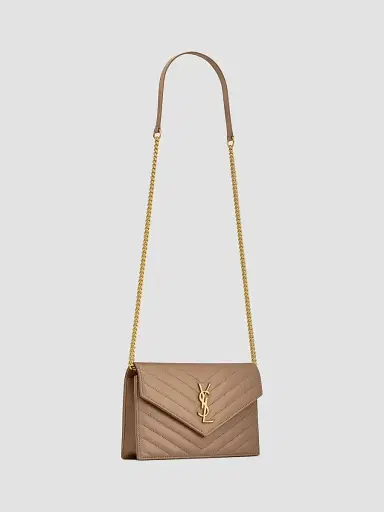 Saint Laurent Women's Cassandre Envelope Chain Wallet in Lambskin - Dusty Grey | Thumbnail 5 Saint Laurent Women's Cassandre Envelope Chain Wallet in Lambskin - Dusty Grey | Thumbnail 5