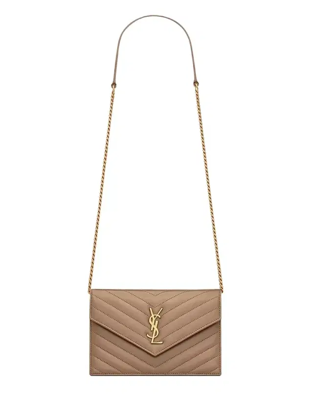 Saint Laurent Women's Cassandre Envelope Chain Wallet in Lambskin - Dusty Grey