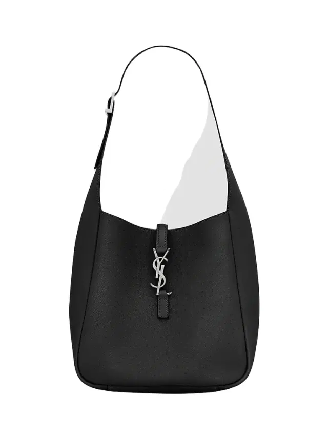 Women's Le 5 e 7 Supple Shoulder Bag in Grained Leather - Black