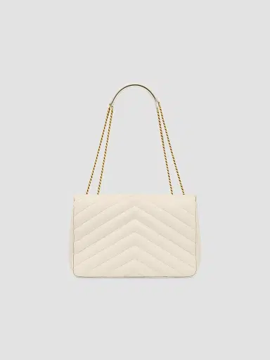 Saint Laurent Women's Loulou Large Shoulder Bag in Lambskin Leather - White | Thumbnail 2