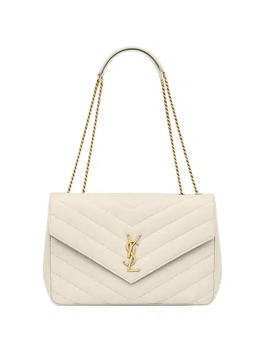 Saint Laurent Women's Loulou Large Shoulder Bag in Lambskin Leather - White | Thumbnail 1