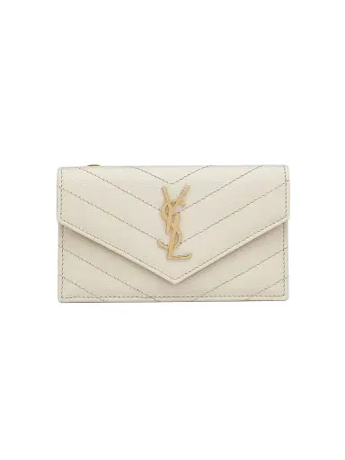 Saint Laurent Women's Cassandre Matelassé Fragments Flap Card Case in Grain de Poudre Embossed Leather | Thumbnail 1 Saint Laurent Women's Cassandre Matelassé Fragments Flap Card Case in Grain de Poudre Embossed Leather | Thumbnail 1