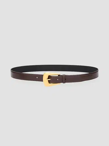 Saint Laurent Women's Folk Buckle Belt in Smooth Leather - Burnt Chocolate | Thumbnail 2 Saint Laurent Women's Folk Buckle Belt in Smooth Leather - Burnt Chocolate | Thumbnail 2