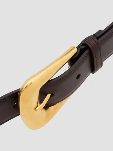 Saint Laurent Women's Folk Buckle Belt in Smooth Leather - Burnt Chocolate | Thumbnail 3 Saint Laurent Women's Folk Buckle Belt in Smooth Leather - Burnt Chocolate | Thumbnail 3