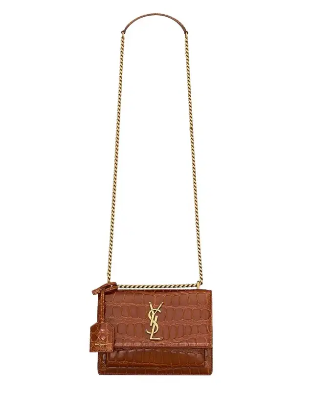 Saint Laurent Women's Sunset Shoulder Bag in Crocodile Embossed Leather - Caramel Cognac