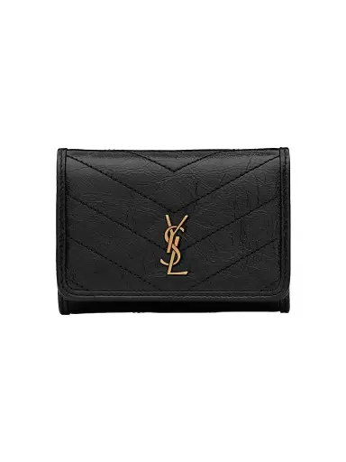 Saint Laurent Women's Niki Slim Tri-Fold Wallet in Vintage Leather - Black | Thumbnail 1 Saint Laurent Women's Niki Slim Tri-Fold Wallet in Vintage Leather - Black | Thumbnail 1
