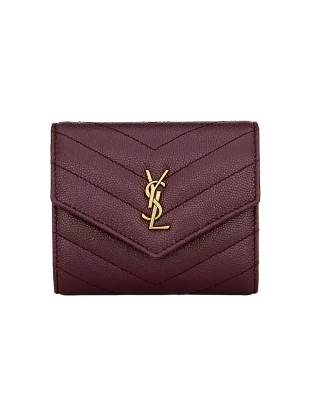 Saint Laurent Women's Cassandre Multi-Fold Wallet in Grain De Poudre Leather - Rouge Cabernet