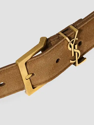Saint Laurent Men's Cassandre Vadim Belt in Suede - Caramel Cognac - Size 42 | Thumbnail 3