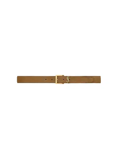 Saint Laurent Men's Cassandre Vadim Belt in Suede - Caramel Cognac - Size 42 | Thumbnail 1